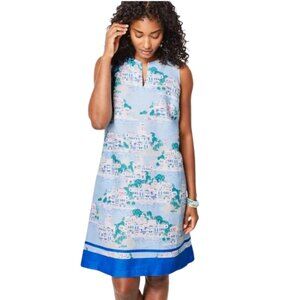 100% Linen J. Jill Blue Nautical City Toile Shift Dress